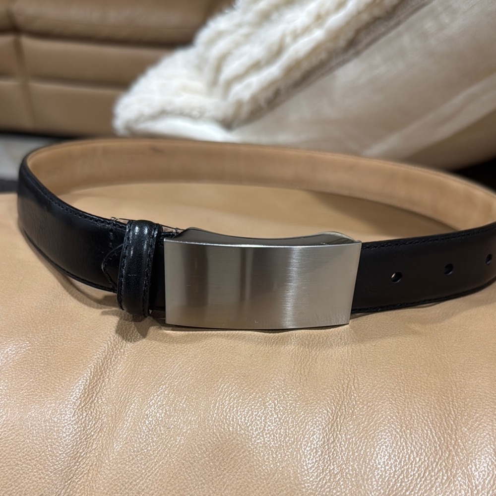 Black Leather Belt with Silver Buckle